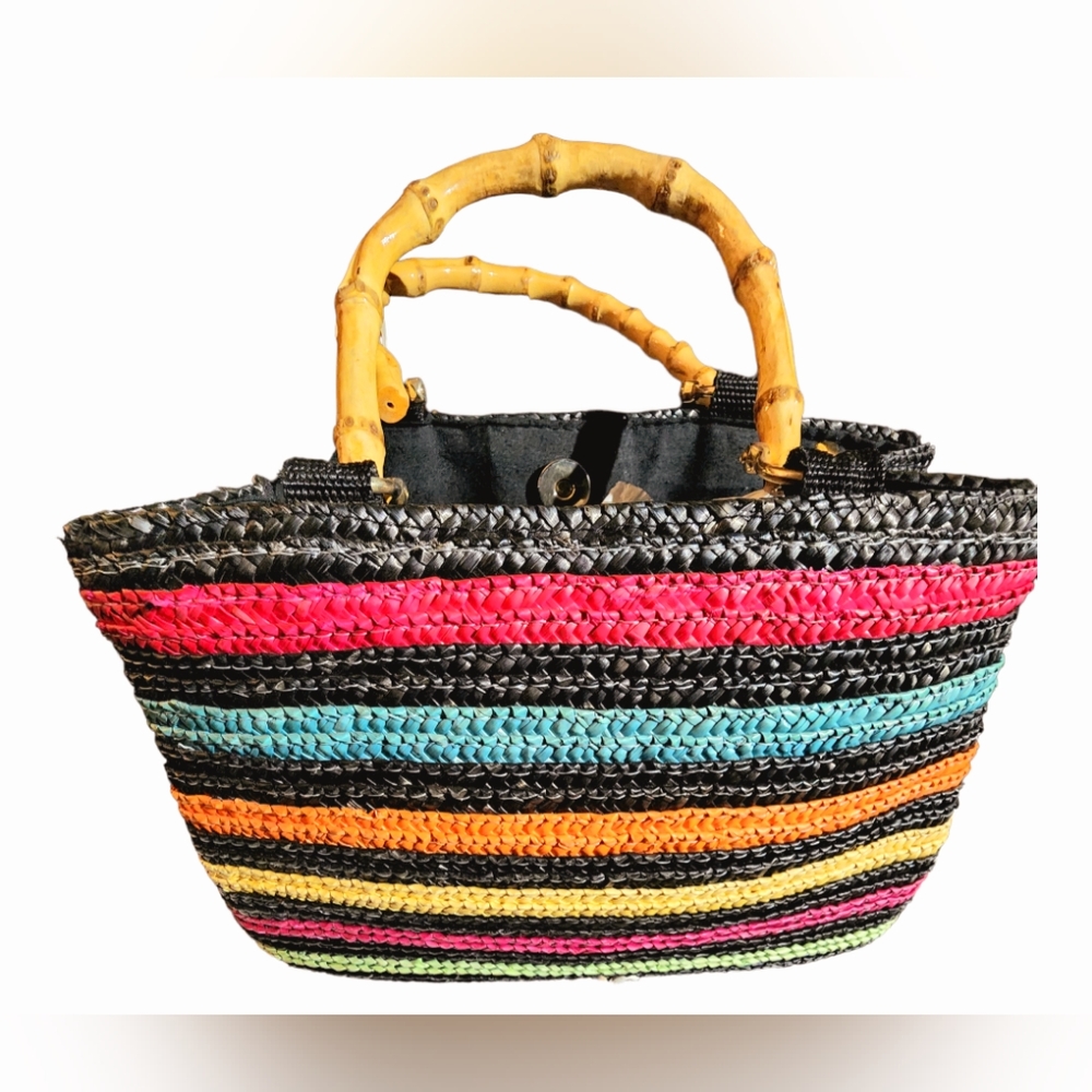 Sonoma Lifestyles colorful horizontal  woven wicker purse decorative handles